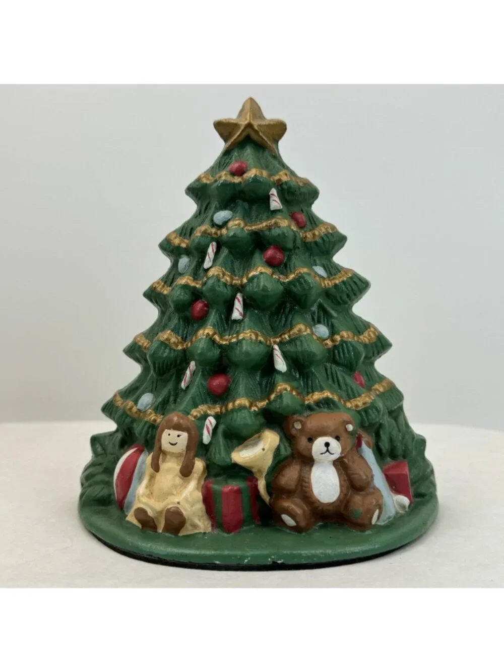 Vintage Lillian Vernon Christmas Tree Cast Iron Doorstop 7.5